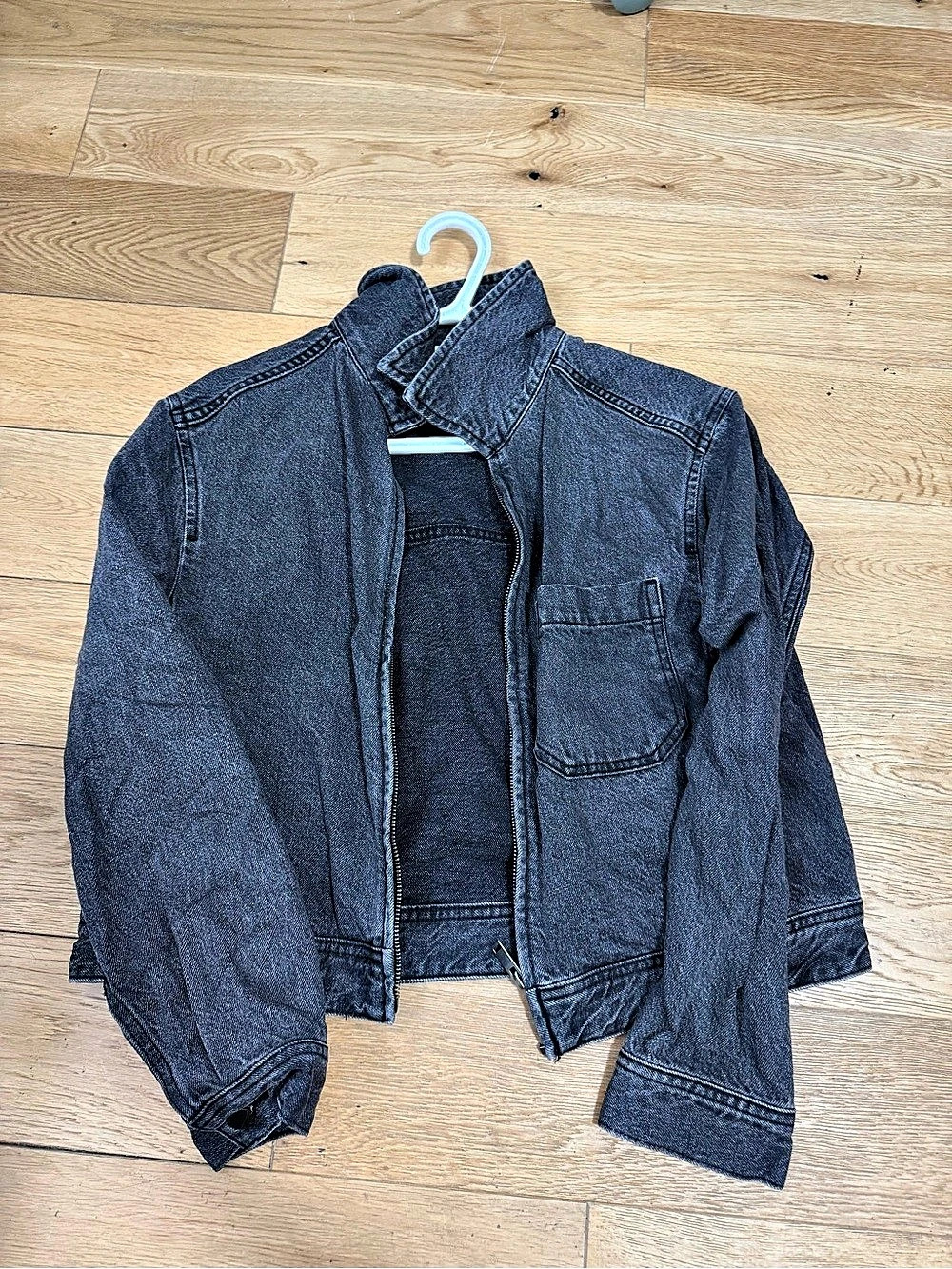GU Denim Zip-Up Jacket Gray Denim Jacket and skirt set Size Medium